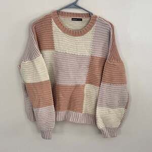 SHEIN Color Block Cable Knit Sweater